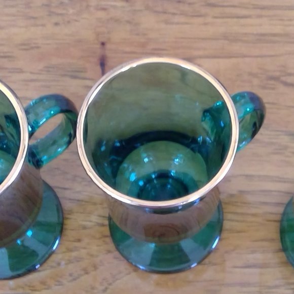 S/4 Gold-rimmed Green Vintage Libbey Irish Coffee Pedestal Mugs, St. Patty's Day - Picture 8 of 10